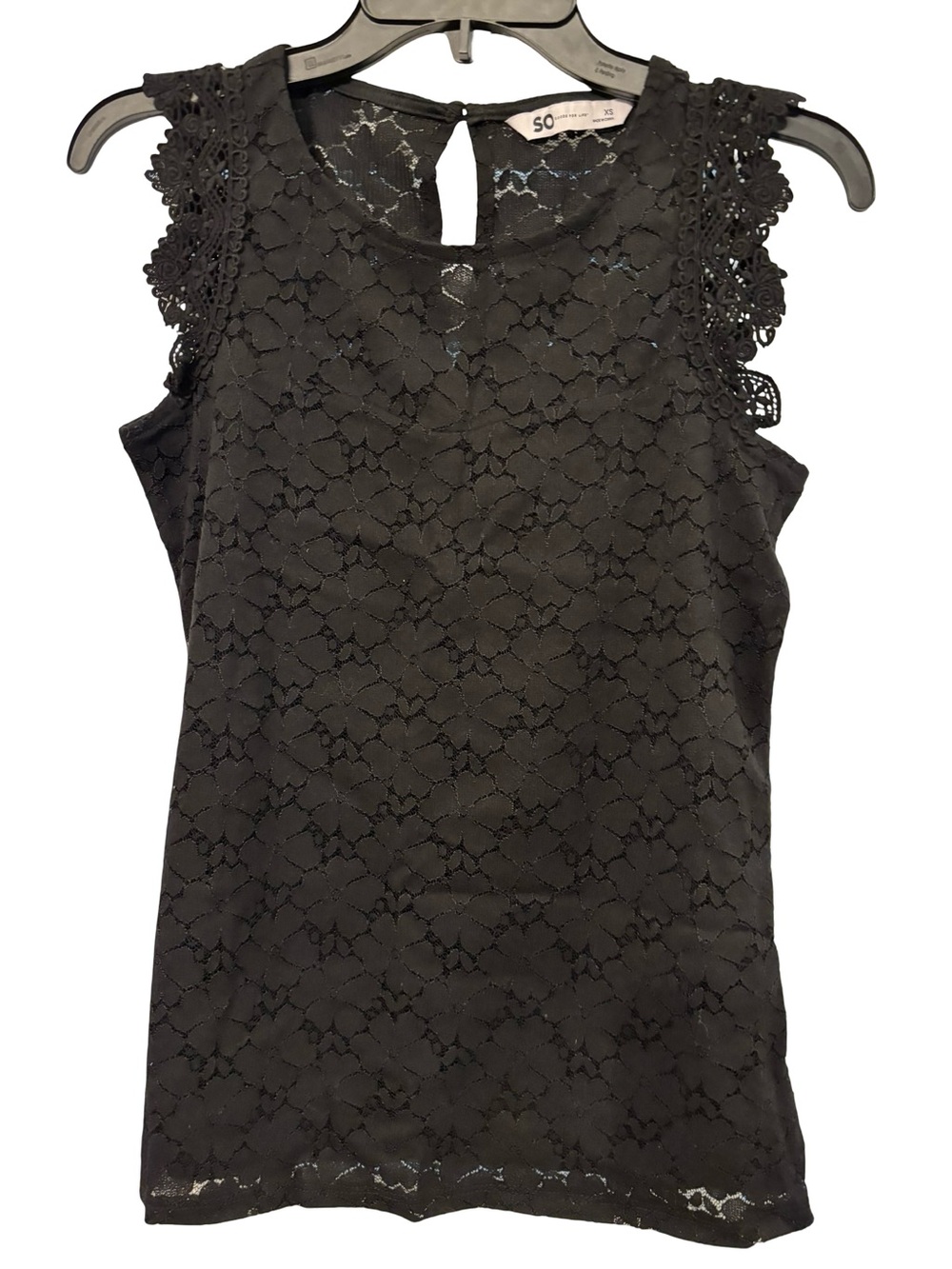 SO Black Lace Crochet-Trim Sleeveless Dark Academia Feminine Wimsigoth Top XS